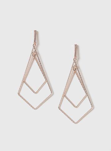 Dorothy Perkins Rose Gold Geometric Diamond Cut Drop Earrings