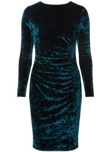 Dorothy Perkins *teal Ruched Velvet Bodycon Dress
