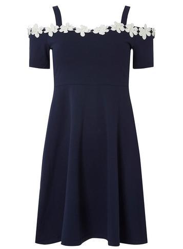 Dorothy Perkins Petite Navy Daisy Trim Dress