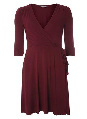 Dorothy Perkins Petite Wine Wrap Tie Dress