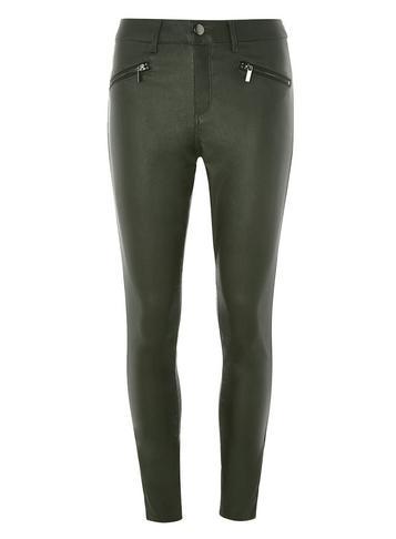 Dorothy Perkins Khaki Zip Coated Frankie Super Skinny Fit Jeans