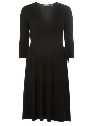Dorothy Perkins *tall Black Jersey Wrap Skater Dress