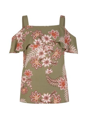 Dorothy Perkins Green Sarasa Printed Cold Shoulder Top