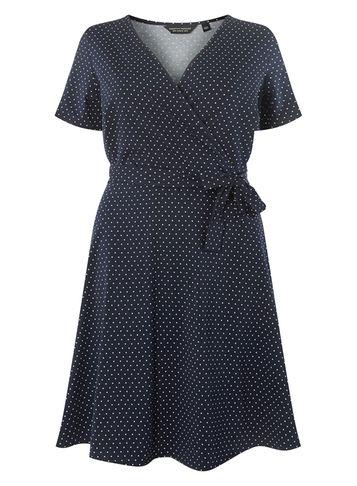 Dorothy Perkins Dp Curve Navy Spotted Wrap Fit And Flare Dress