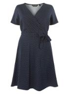 Dorothy Perkins Dp Curve Navy Spotted Wrap Fit And Flare Dress