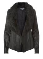 Dorothy Perkins *tall Black Faux Fur Collar Waterfall Jacket