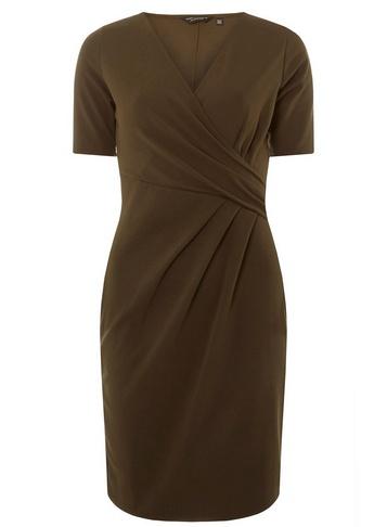 Dorothy Perkins *khaki Short Sleeve Wrap Pencil Dress
