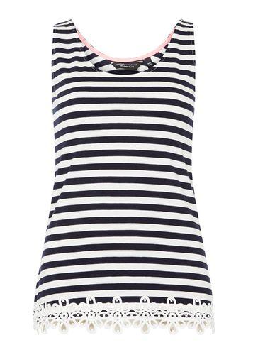 Dorothy Perkins Navy Strip Lace Trim Vest