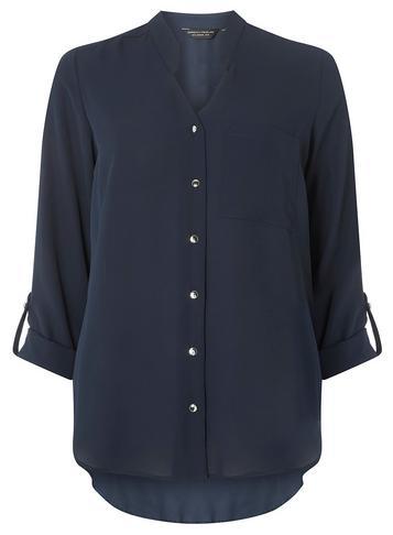 Dorothy Perkins Navy Notch Neck Roll Sleeve Shirt