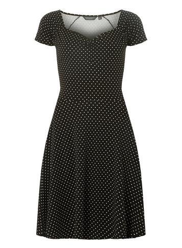 Dorothy Perkins *tall Black Spotted Sweetheart Neck Skater Dress