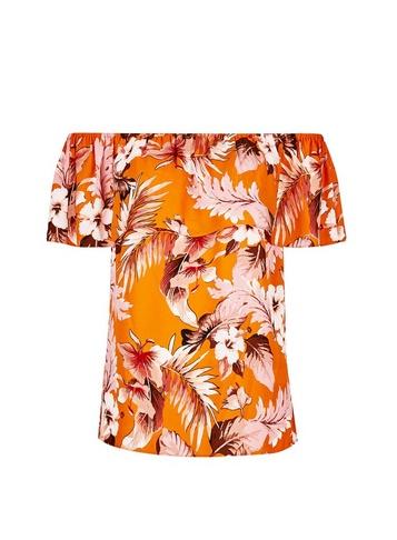 Dorothy Perkins Orange Tropical Print Tie Bardot Top