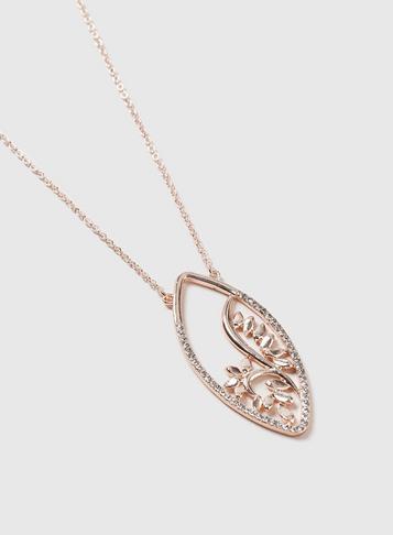 Dorothy Perkins Rose Gold Tear Drop Crystal Pendant Necklace