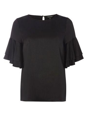 Dorothy Perkins Black Satin Ruffle Top