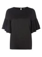 Dorothy Perkins Black Satin Ruffle Top