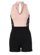 Dorothy Perkins *quiz Nude And Black Lace Panel Choker Playsuit