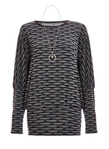 *quiz Grey And Black Knitted Necklace Jumper