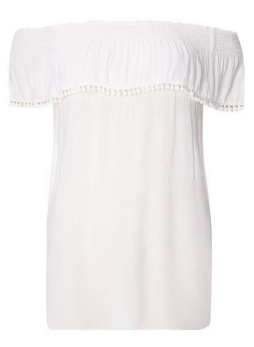 Dorothy Perkins *tall Ivory Pom Pom Trim Bardot Top