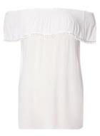 Dorothy Perkins *tall Ivory Pom Pom Trim Bardot Top