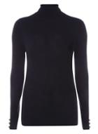 Dorothy Perkins Navy Button Cuff Roll Neck Jumper