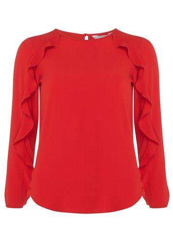 Dorothy Perkins Petite Red Ruffle Sleeve Blouse