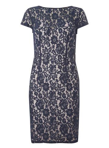 Dorothy Perkins Blue Contrast Lace Pencil Dress