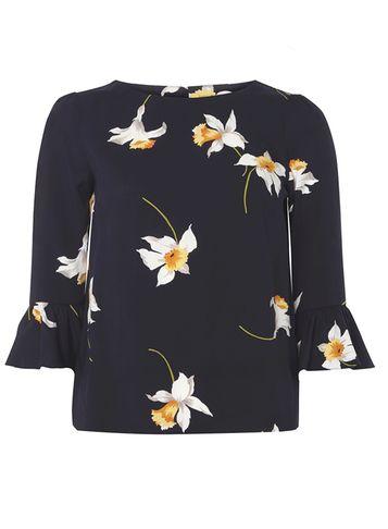 Dorothy Perkins Petite Navy Daffodil Print Blouse