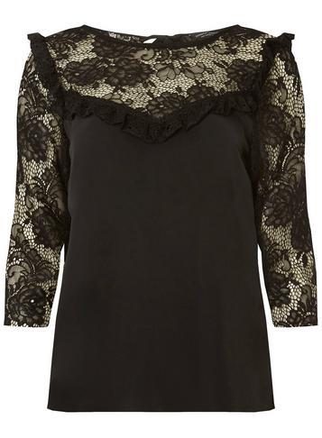 Dorothy Perkins Black Lace Mix Tie Back Top