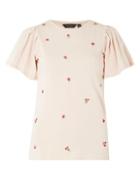 Dorothy Perkins Nude Embroidered Pleat Sleeve Top