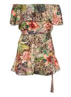 *quiz Brown Leopard And Floral Print Bardot Playsuit