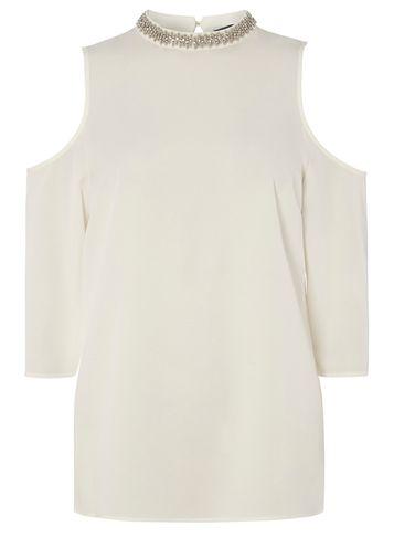 Dorothy Perkins *tall Ivory Embellished Cold Shoulder Top