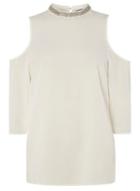 Dorothy Perkins *tall Ivory Embellished Cold Shoulder Top