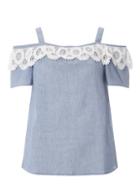 Dorothy Perkins Blue Scallop Lace Cold Shoulder Top