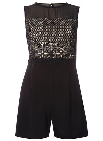 Dorothy Perkins Black And Nude Lace Trim Playsuit