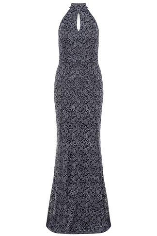 Dorothy Perkins *quiz Grey Glitter Lace Fishtail Maxi Dress