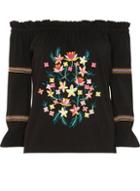 Dorothy Perkins Black Embroidered Bardot Top