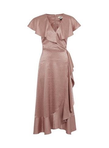*billie & Blossom Tall Pink Jacquard Ruffle Midi Dress