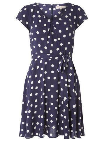 Dorothy Perkins *billie & Blossom Navy Spot Viscose Dress