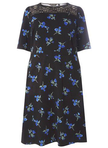 Dorothy Perkins Dp Curve Blue Lace Yoke Skater Dress