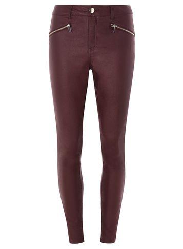 Dorothy Perkins Oxblood Zip Coated Frankie Super Skinny Jeans