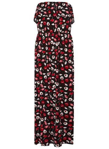 Dorothy Perkins Red Poppy Print Bardot Maxi Dress