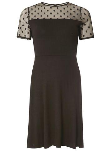Dorothy Perkins Black Spot Mesh Jersey Fit And Flare Dress