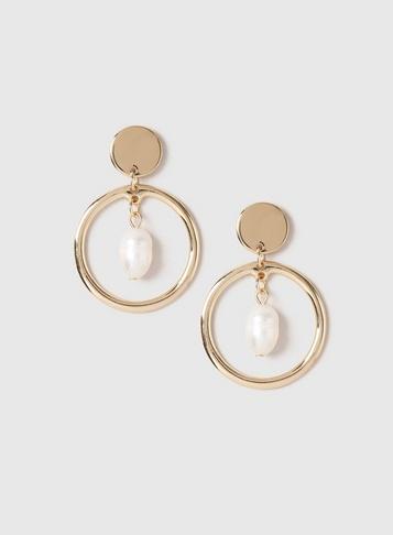 Dorothy Perkins Gold Circle Drop Pearl Earrings