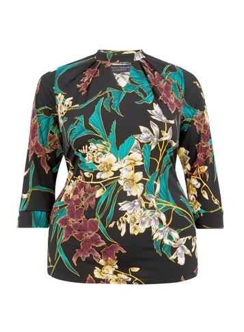 Dorothy Perkins *dp Curve Black Floral Print Pleat Neck Top