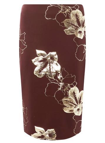 Dorothy Perkins Wine Foil Floral Pencil Skirt