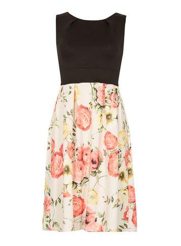 Dorothy Perkins *feverfish Black Contrast Print Skater Dress