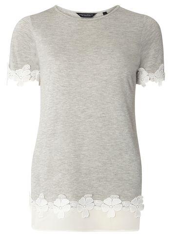 Dorothy Perkins Grey Chiffon Lace Hem T-shirt