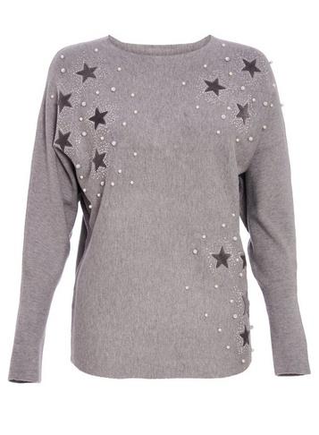 Dorothy Perkins *quiz Grey Pearl Embellished Knitted Jumper