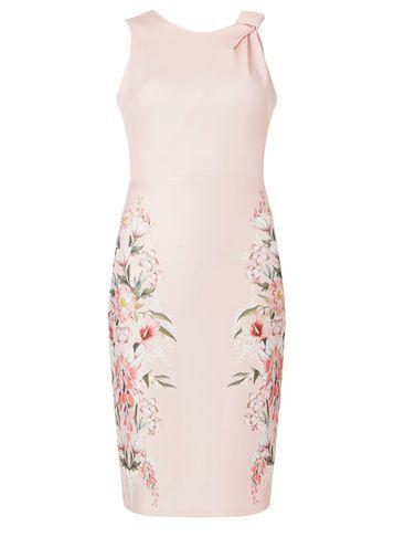 Dorothy Perkins Pink Placement Bow Shoulder Pencil Dress