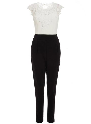 *quiz Cream And Black Lace Jumpsuit