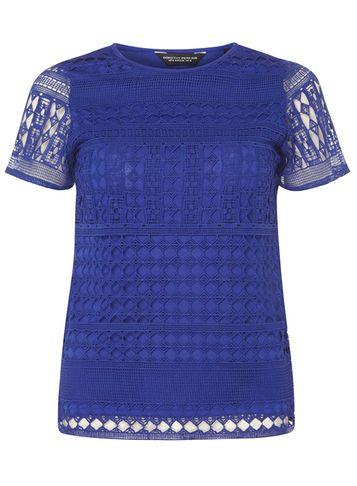 Dorothy Perkins Cobalt Geometric Lace T-shirt